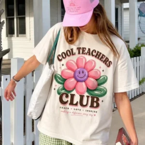 Cool Teachers Club Shirt Teach Love Inspire Tops Flower Teacher Tees Cute Flower Pattern Print Women Summer Clothes