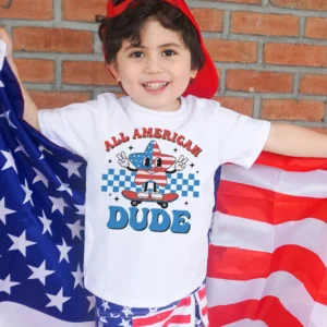 All American Dude Printed Boys Shirt 4th of July Kids Short Sleeve T-shirt Independence Day Child Outfit Children Summer Clothes