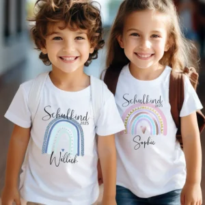 Cute Schoolchild T-shirt with Name/date Rainbow Schoolchild 2026 Tshirts Personalized First Grade T-shirt First Day of School