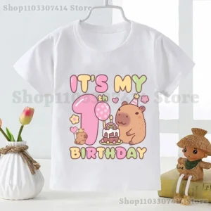 Capybara Girl Anime Cotton T-shirt Kids Cartoon Cute Top Number 1-10 Pattern Print Tee Summer Birthday Party Clothing Gifts 2025