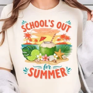 School’s Out for Summer Shirt Teacher Summer Break Tee Last Day of School Retro Vacation Graphic Short Sleeve Clothes