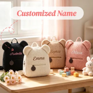 Custom Bear Backpack Girls Boys Personalized Plush School Bag with Embroidered Name Back to School Bag Gifts for Toddler Kids